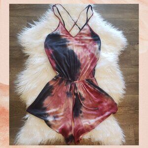Burgundy & Navy Spaghetti Strap Soft Short Romper